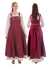 FIORE Cotton Burgundy Apron Dress: Authentic Medieval Viking Cotton Pinafore